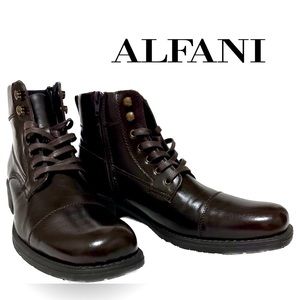 NIB Alfani Cap Toe Utility Men’s Ankle Boots Side Zip/Lace Up Brown Size 11M